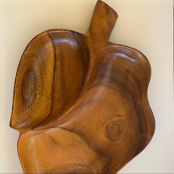 Vintage Monkey Pod Wood Leaf Divided Tray/Serving Dish - Picture 2 of 10